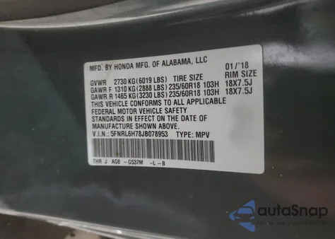 2018 Honda Odyssey Exl z USA, uszkodzony, nr VIN 5FNRL6H78JB078953